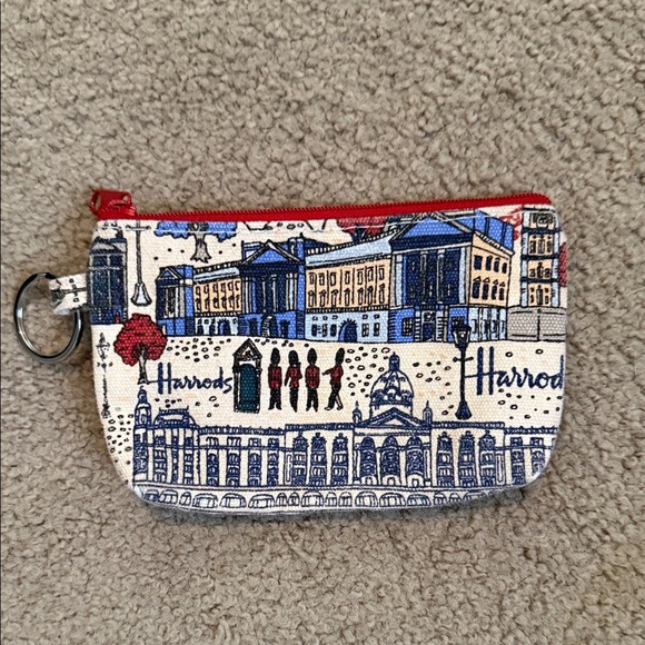Harrods Blue and Red Cityscape Coin Pouch - Picture 1 of 7